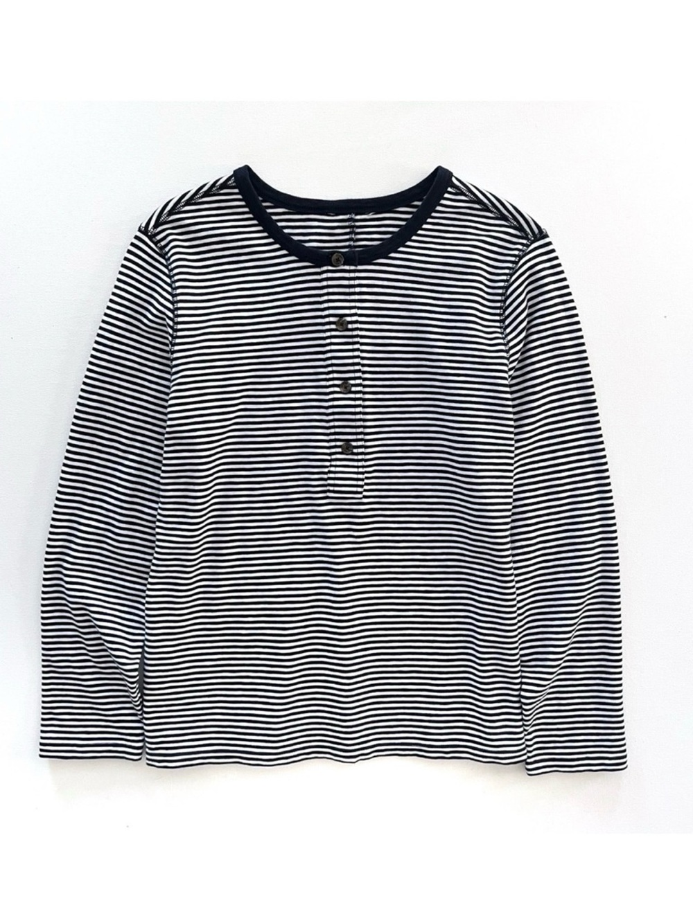 Banana Republic Factory Long Sleeve Slub Ribbed Henley Shirt Navy/White Large